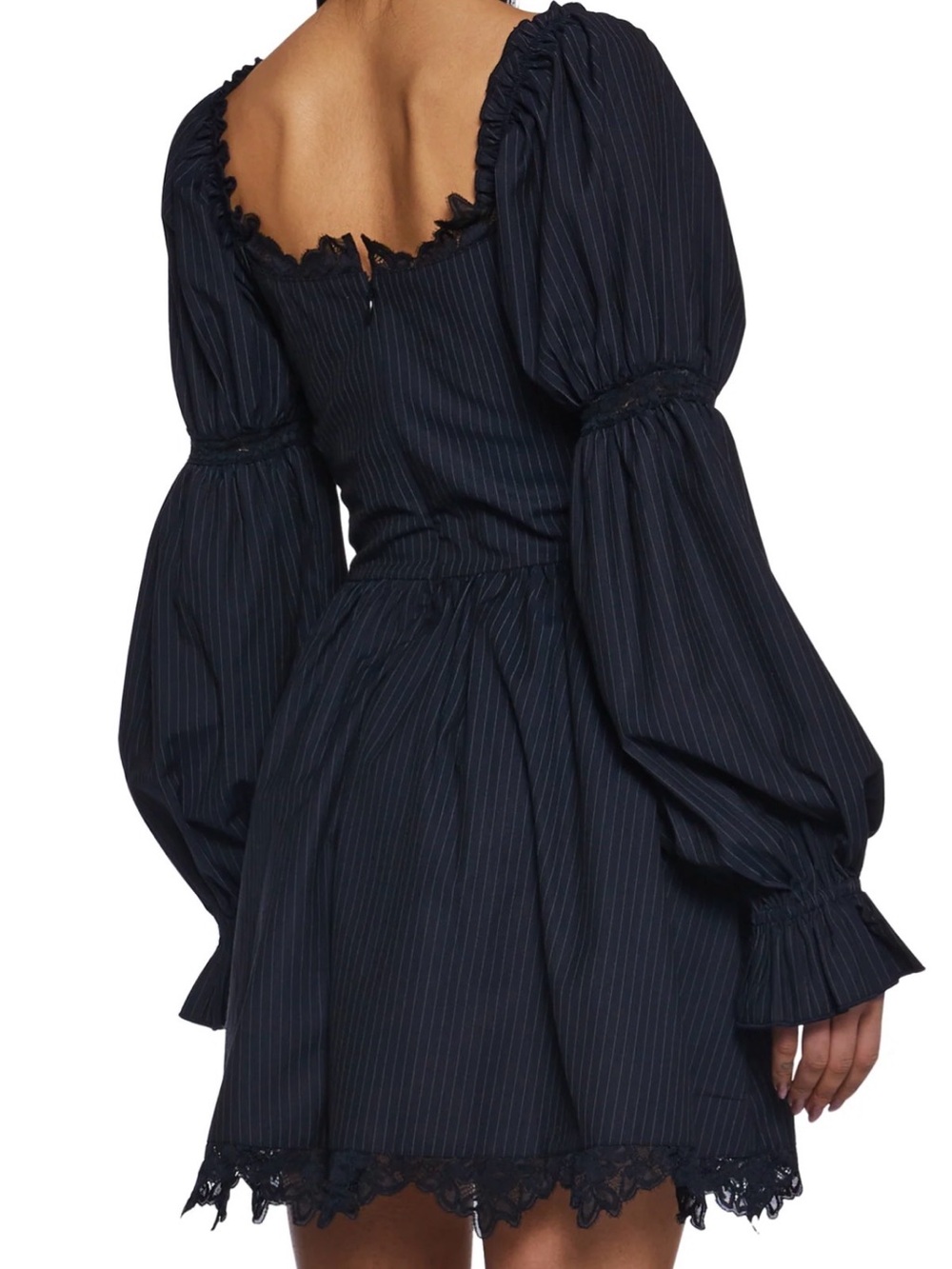 Sugar Thrillz Bookish Escape Black Pinstripe Lace-Up Gothic Cottagecore Dress - Picture 3 of 3